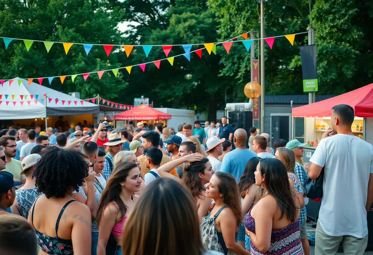 Outdoor concert in Birmingham with people enjoying live music