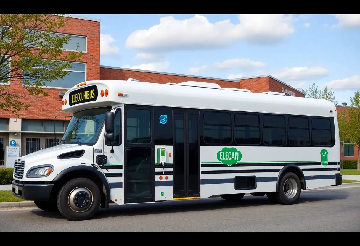 Zero-emission school bus parked at charging station