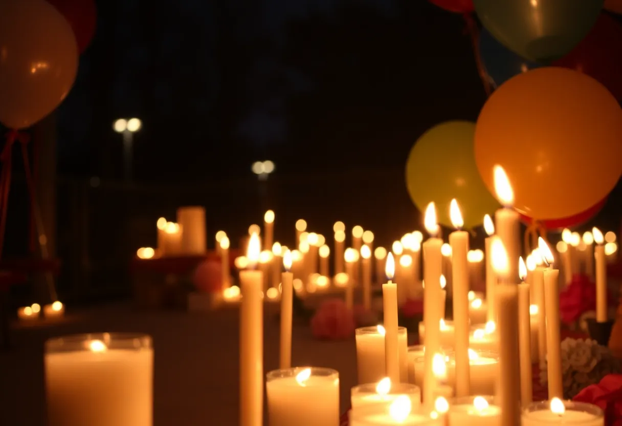 Candlelight vigil setup for remembering Ke’Torrius Starkes Jr.
