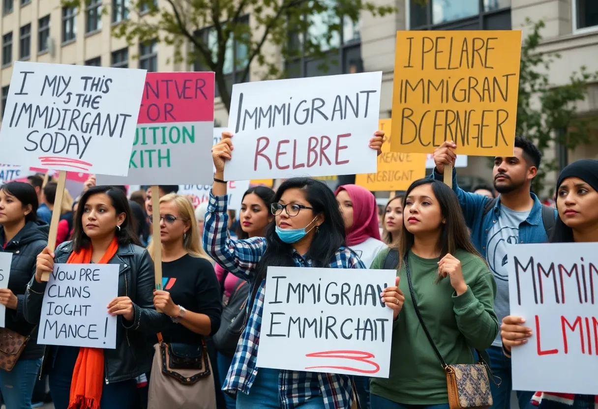 A diverse group of community members advocating for immigrant rights