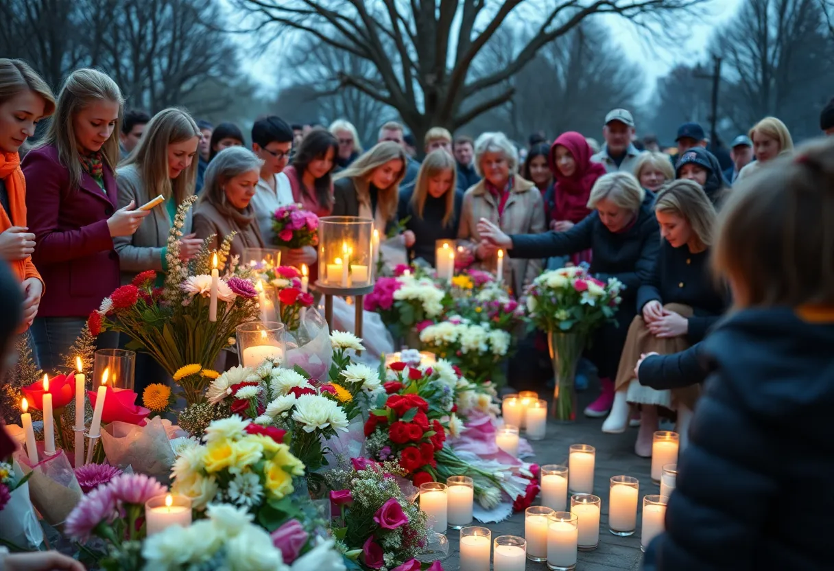Vigil for a child with candles and flowers