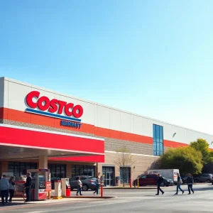 A newly constructed Costco warehouse in Irondale, Alabama with a bustling parking lot.