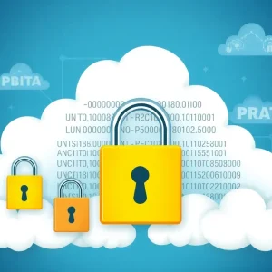 Illustration showing data security with cloud computing and locked data