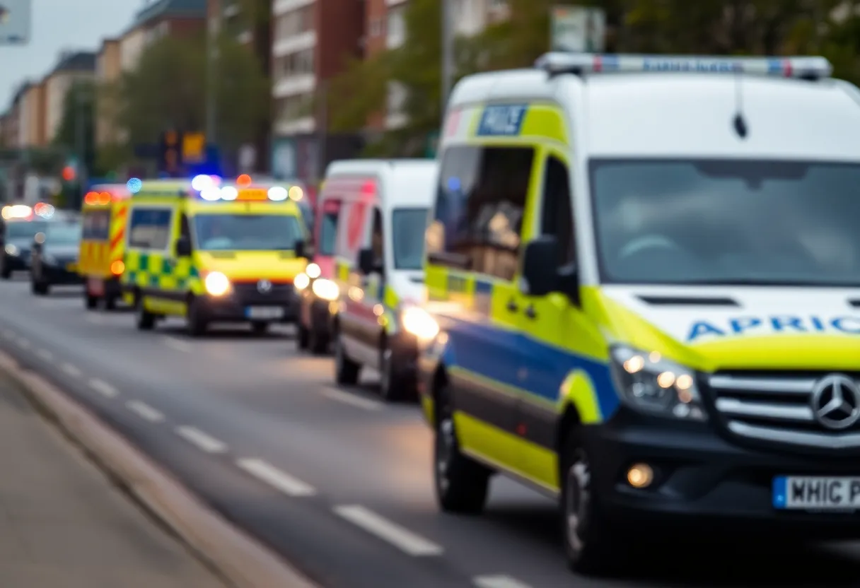 Emergency vehicles at a vehicle accident scene in Birmingham