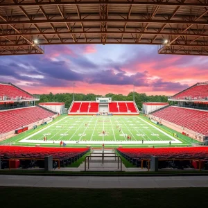 Empty football stadium with bleachers
