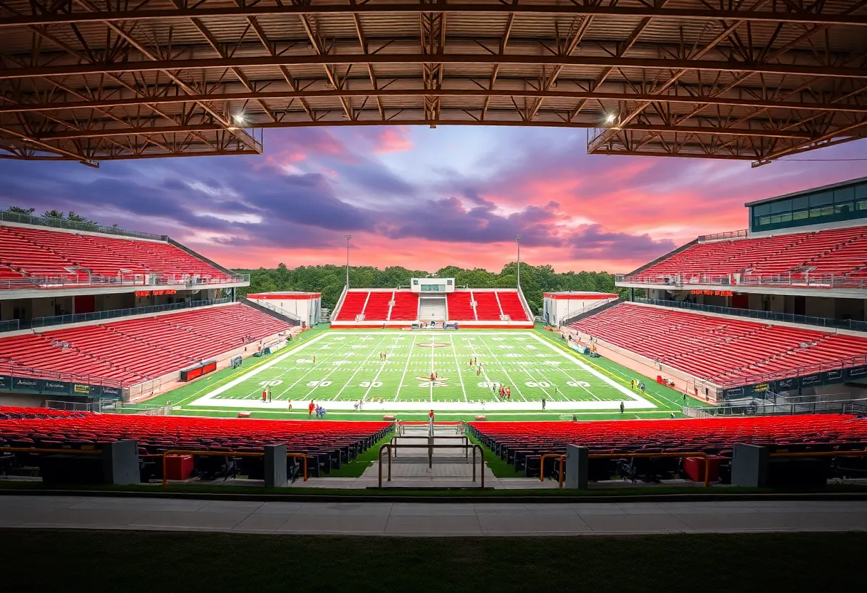 Empty football stadium with bleachers