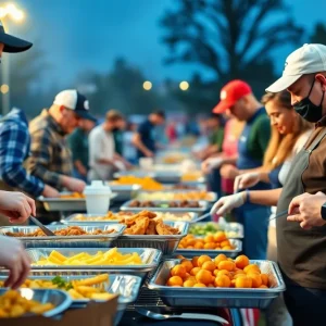 Home cooks preparing tailgate food for Family Recipe Showdown