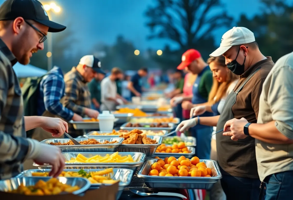 Home cooks preparing tailgate food for Family Recipe Showdown