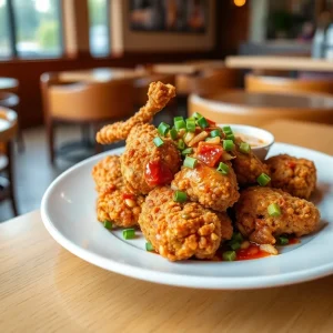 Plate of fried chicken with Asian flavors at The Chicken Spot in Birmingham