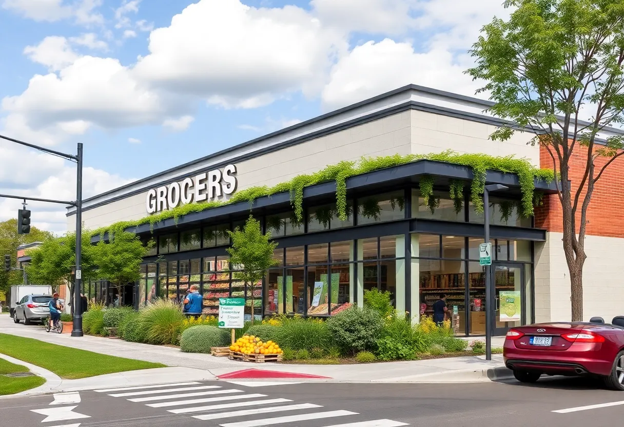 Redesigned Piggly Wiggly store with improved entrance and green space