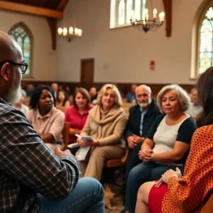Community members discussing church safety concerns