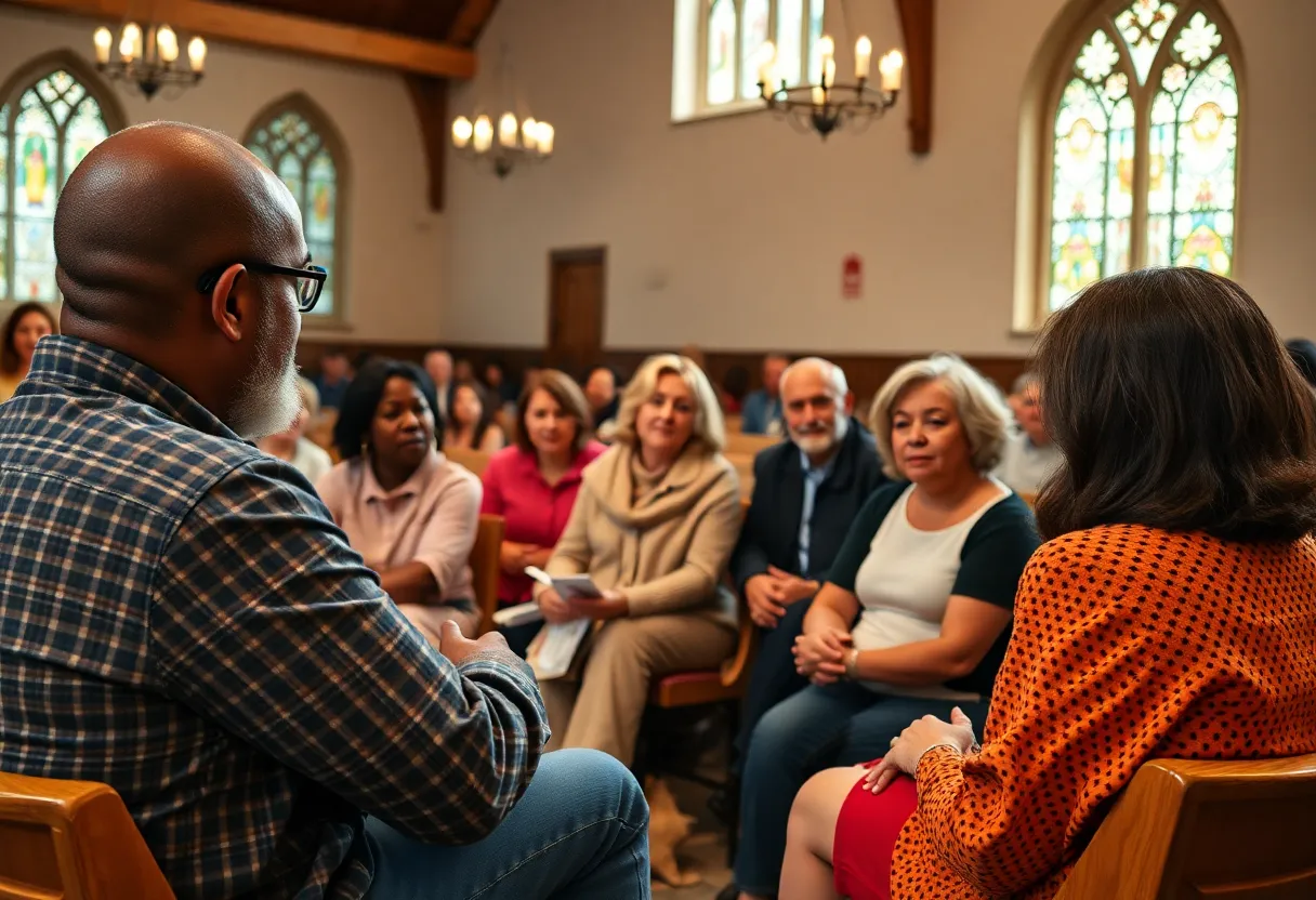 Community members discussing church safety concerns