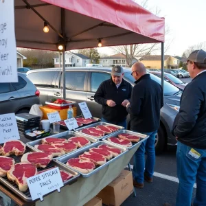 Display of Kenston Farms ribeye steaks at a pop-up event