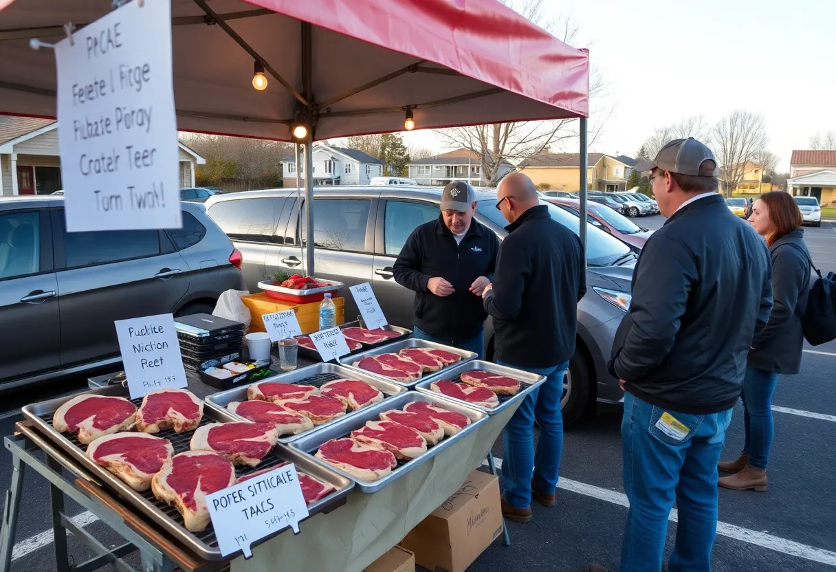Display of Kenston Farms ribeye steaks at a pop-up event