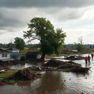 Rural landscape showing flood damage in Kerr County