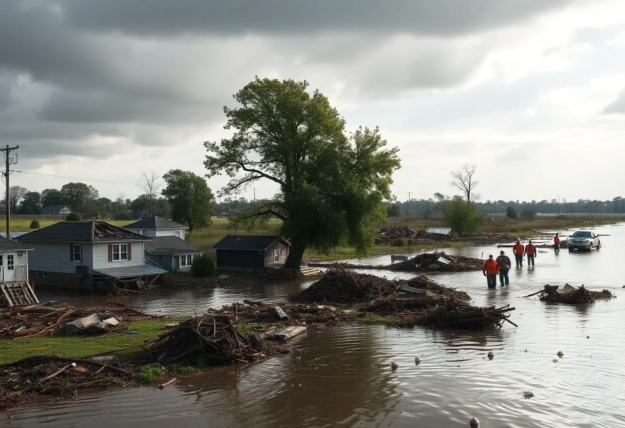 Rural landscape showing flood damage in Kerr County