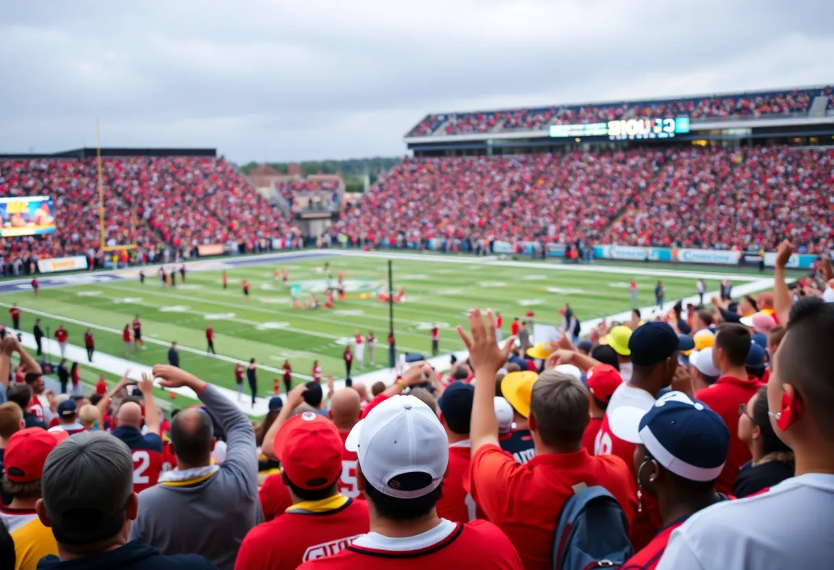 Fans cheering at the Magic City Classic football game