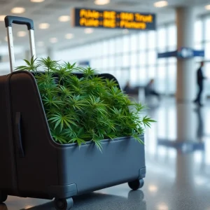 Roller suitcase containing marijuana plants