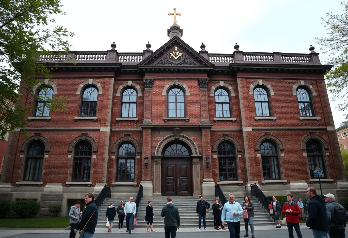 Overview of the Prince Hall Masonic Temple undergoing restoration