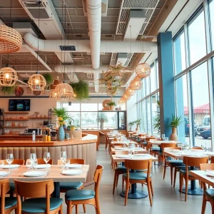 Interior of Sea Bar seafood restaurant with coastal decor