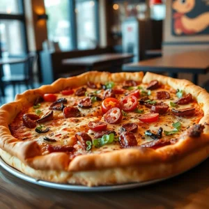 Chicago-style deep dish pizza with toppings