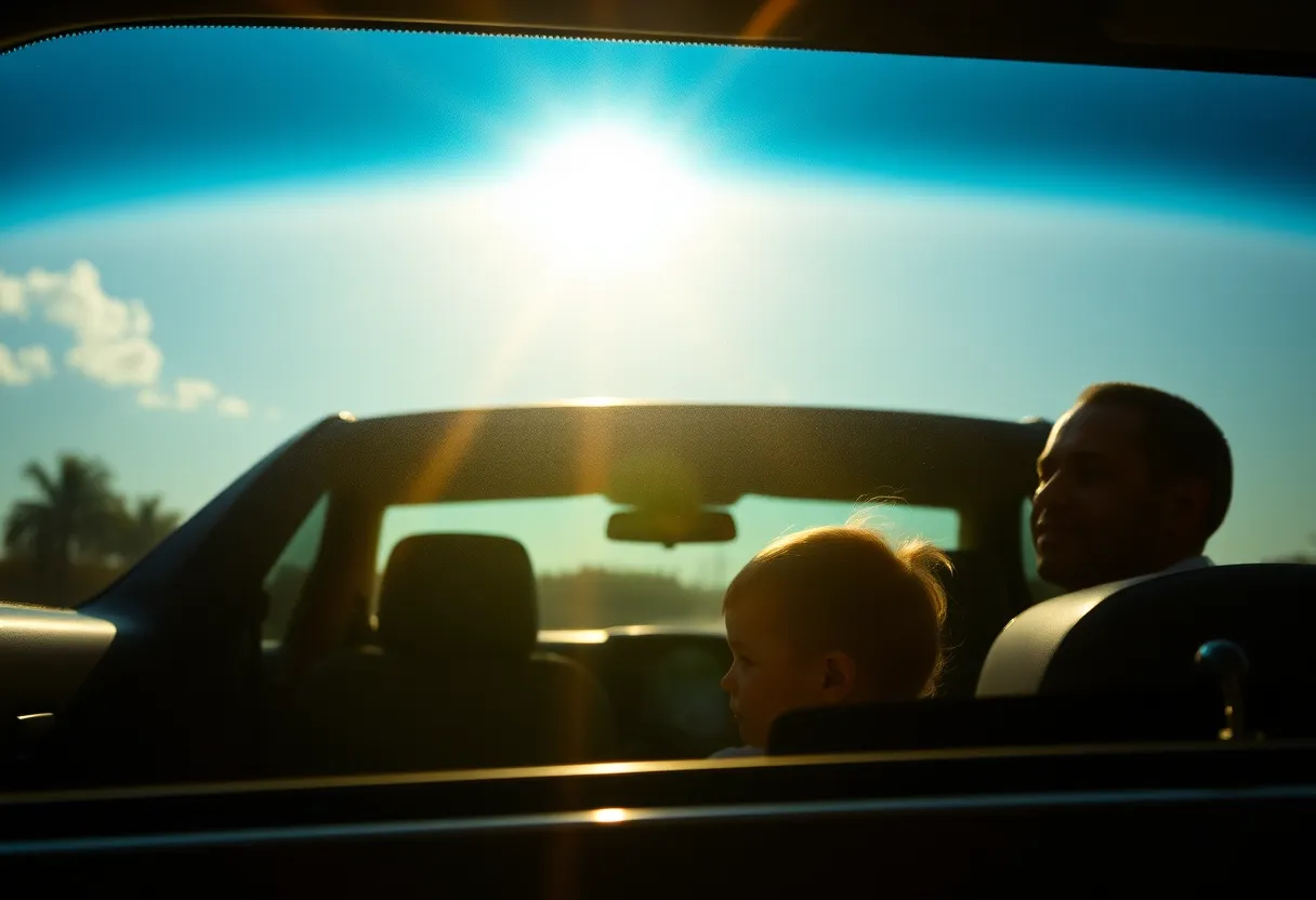 A car under the sun highlighting the importance of child safety in vehicles.