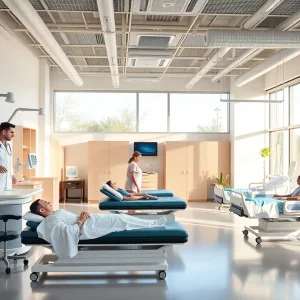 UAB's new inpatient rehabilitation pavilion featuring therapy gyms and outdoor spaces