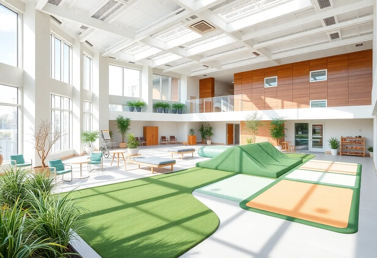 A view of the new UAB Medicine Rehabilitation Pavilion showcasing its modern architecture.