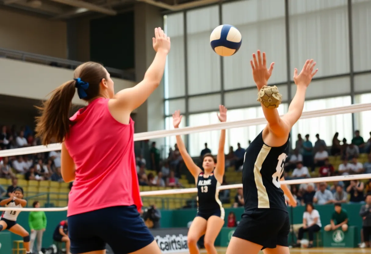 UAB volleyball players in action during a match