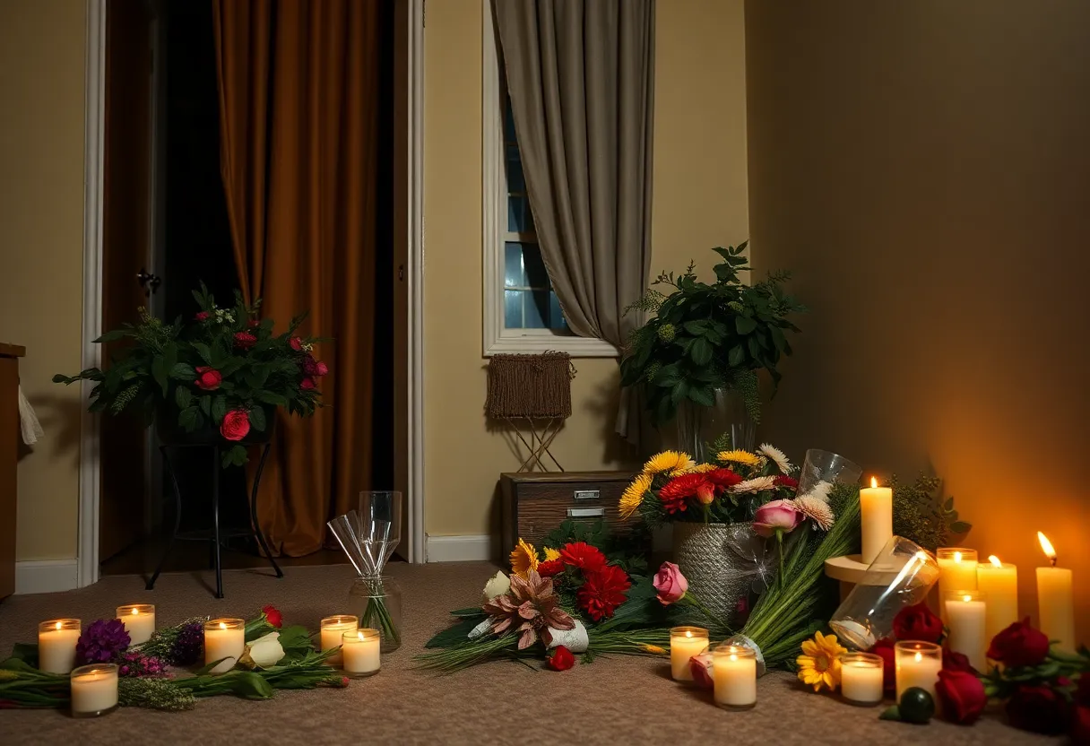 Memorial setup in an apartment for youth victim of gun violence
