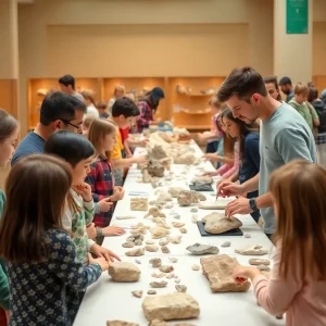 Families enjoying activities at the Alabama Fossil Fest in Tuscaloosa