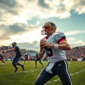 Quarterback Andrew Body throwing a pass during a football game