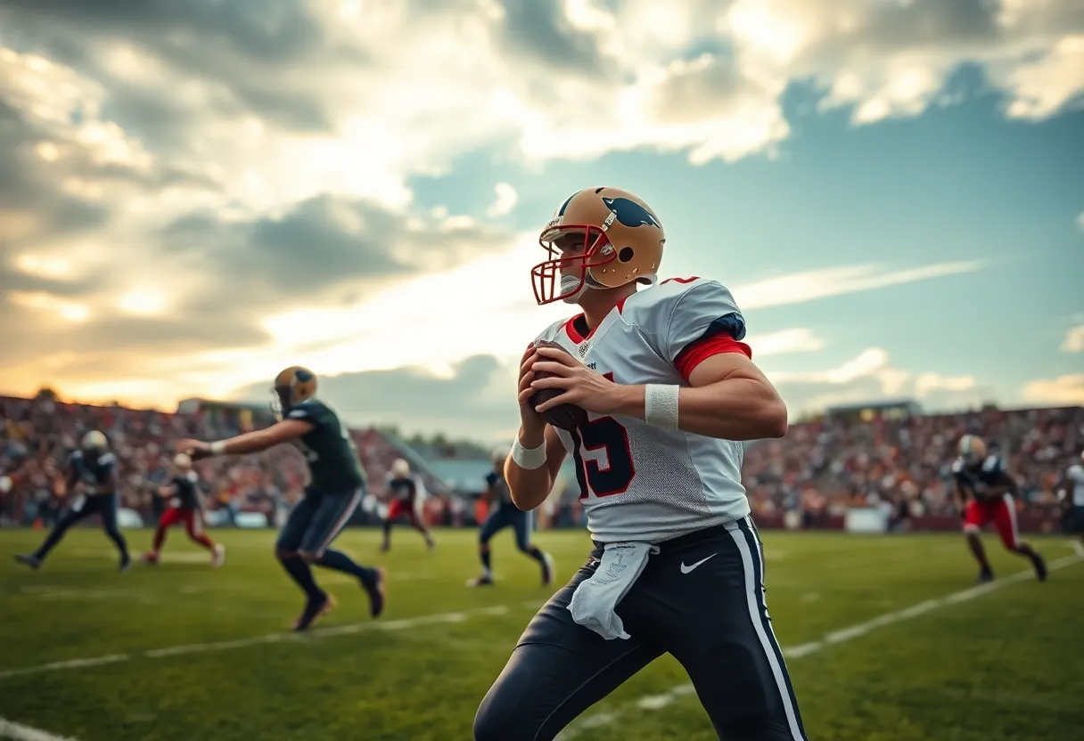 Quarterback Andrew Body throwing a pass during a football game