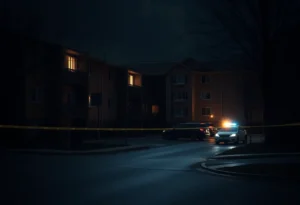 Scene of an apartment complex in Birmingham where a shooting occurred.