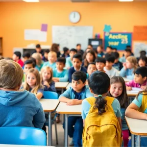 Students in a classroom celebrating the start of a new school year