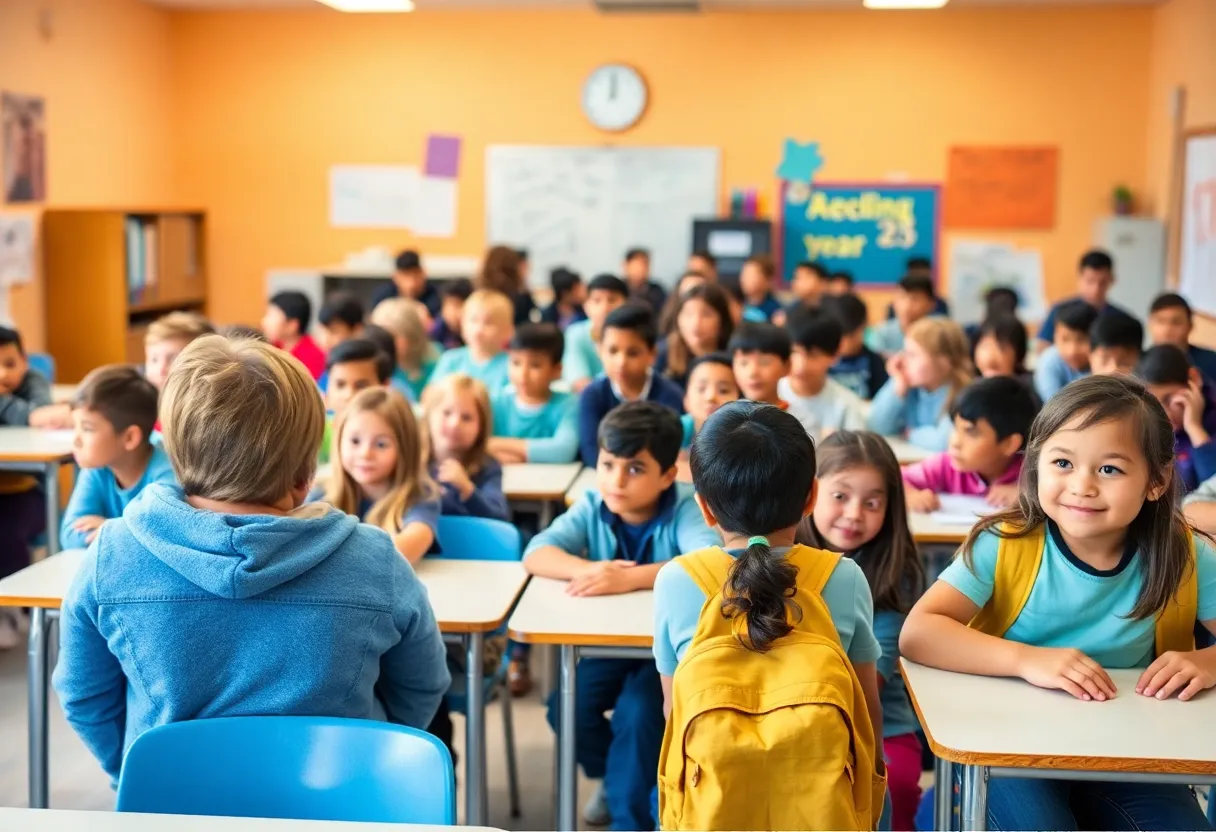 Students in a classroom celebrating the start of a new school year