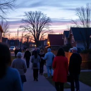 Community members paying respects in a Birmingham neighborhood