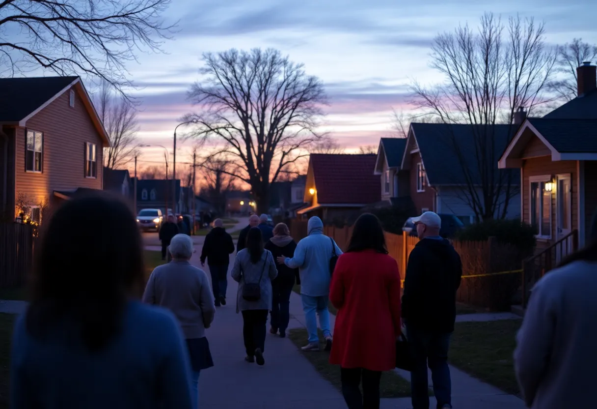 Community members paying respects in a Birmingham neighborhood