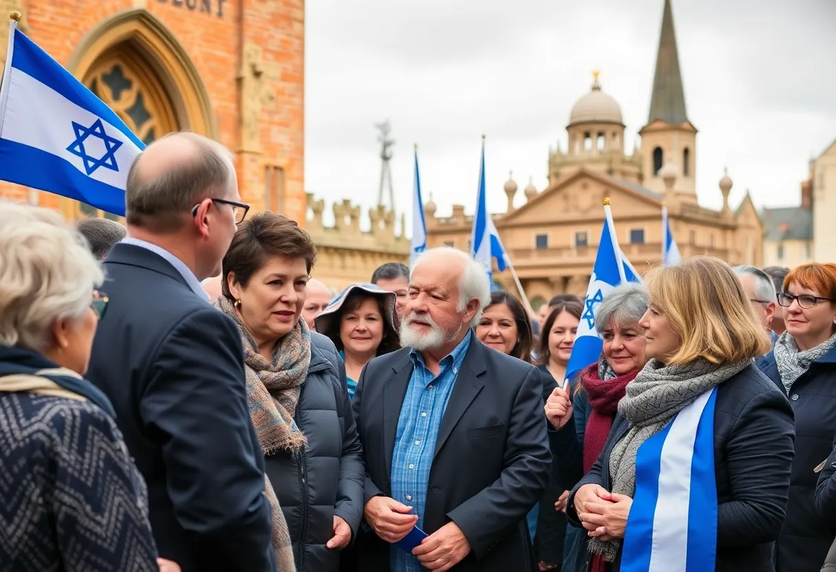 Community members in Birmingham discussing support for Israel.