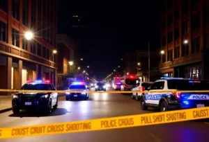 Police responding to a shooting incident in Birmingham at night.