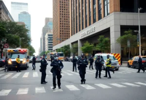 Scene of Birmingham Police headquarters with tactical response