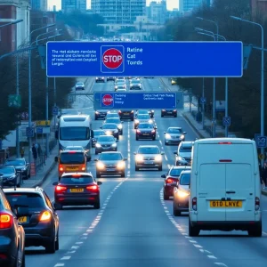 A busy urban road in Birmingham filled with vehicles.