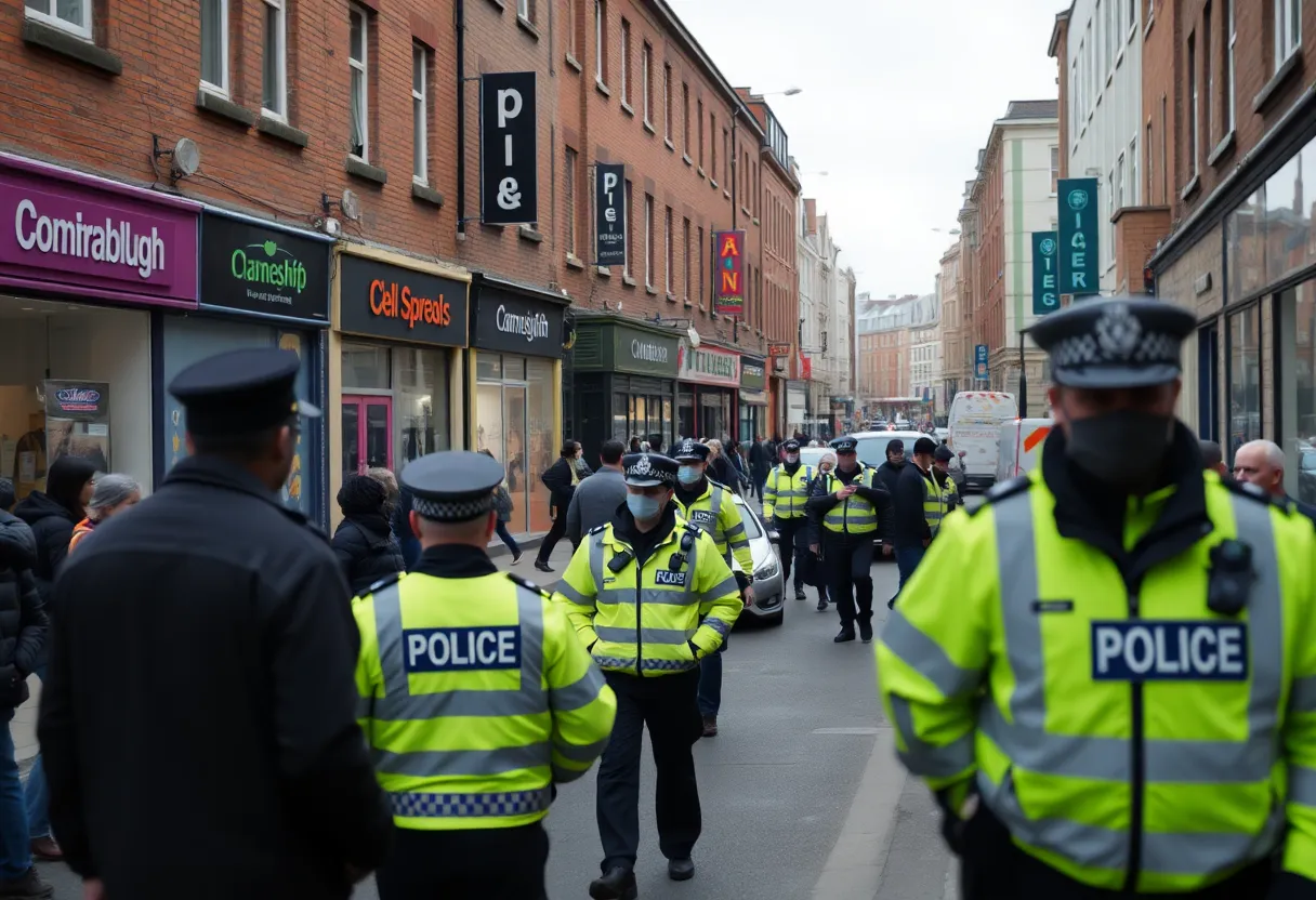 Urban landscape of Birmingham showing community dynamics and law enforcement.