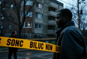 Urban scene depicting the aftermath of a shooting incident.