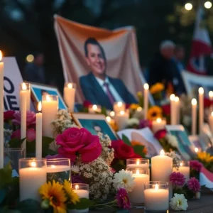 Memorial candles and flowers for Charlie Kirk