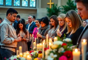 Memorial event commemorating the 16th Street Baptist Church bombing with candles and flowers.