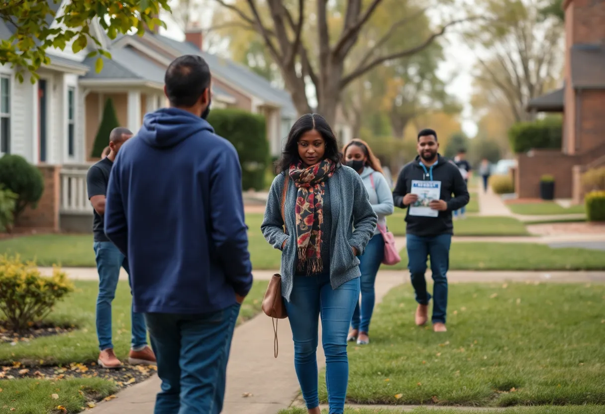 Neighborhood scene depicting support for a missing woman case in Birmingham.