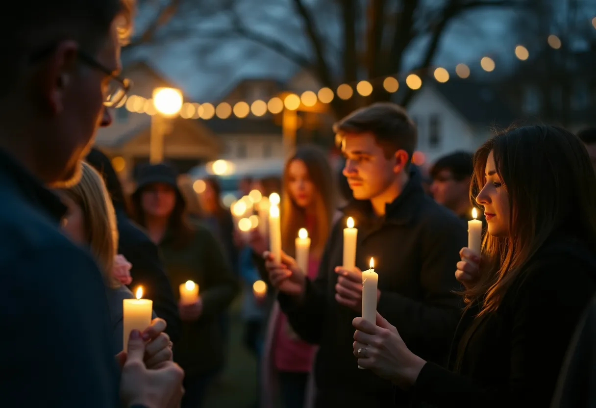 Community members holding candles at a vigil
