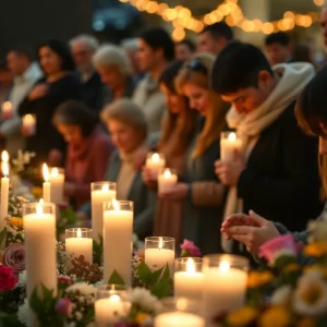 Vigil for Cathy Sellers with candles and flowers