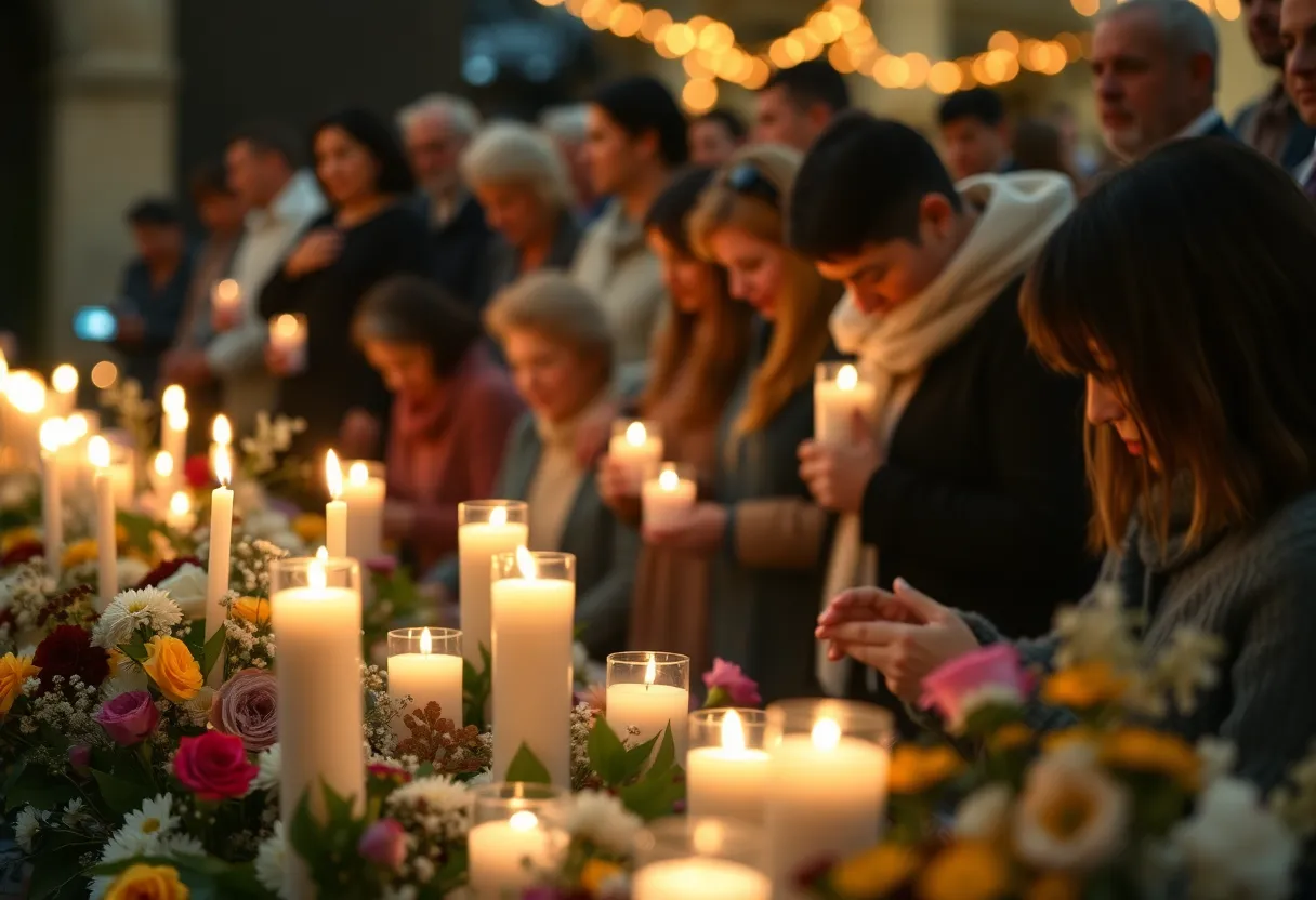 Vigil for Cathy Sellers with candles and flowers